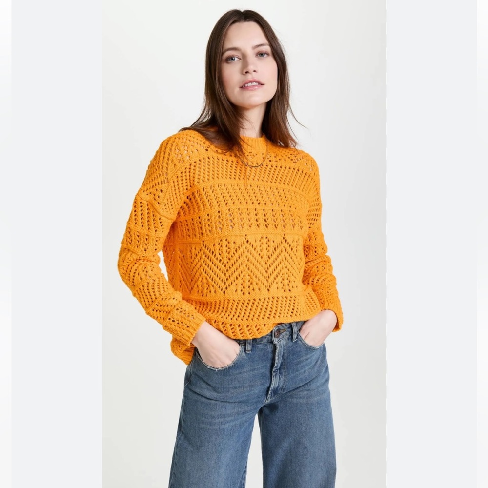 Rag & Bone Crochet Pointelle Knit Sweater Yellow